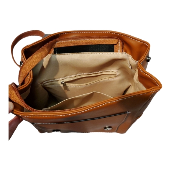 Cognac Brown Crossbody Backpack - Picture 3 of 12